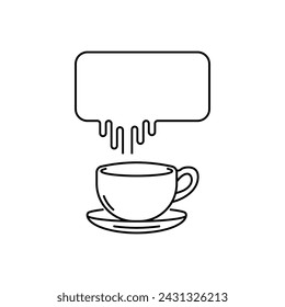 big speech bubble with cup of coffee. lineart graphic design and abstract element isolated on white background. concept of place for text for cafe or coffee shop website and spot for social network