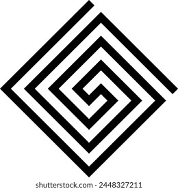 Big spiral shape. One large coil on white background. Angular smooth spiral in black.