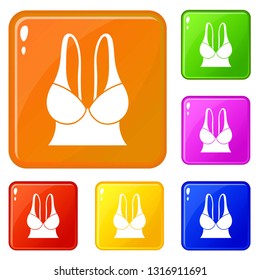 Big sports bra icons set collection vector 6 color isolated on white background