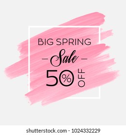 Gran venta de primavera 50% de signo sobre la pintura de pincel de color agua pintura pintura de fondo abstracto ilustración vectorial. Diseño acrílico perfecto para una tienda y banners de venta.