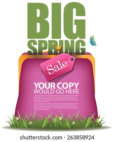 Big Spring sale change purse design EPS 10 vector royalty free stock illustration for greeting card, ad, promotion, poster, flier, blog, article, ad, marketing, retail shop, brochure, signage