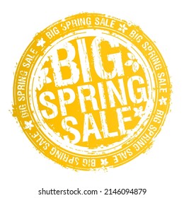 Big Spring Sale Rubber Stamp Vector Imprint Template, Bright Sunny Yellow Color