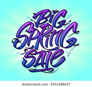 Big spring sale vector banner mockup with hand drawn lettering
