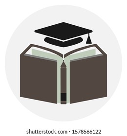 Big stack of books with graduation cap. Graduate Cap and Book as a Symbol of Education, Knowledge and Science Creative Idea. Good as Logotype for Education, Courses etc