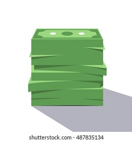 Big Stack Of Dollar Bills. Pile Of Money. Modern Flat Style Vector Illustration Isolated On White Background.