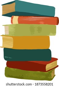 Big stack of old colored books in cartoon style. Vector illustration