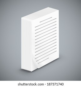 Big stack of white paper sheets with schematic text, stay on background