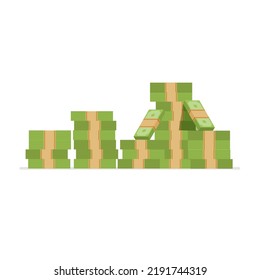 Big stacked dollar pile of cash in a trendy flat style. Dollar sign. Vector illustration isolated on white background.