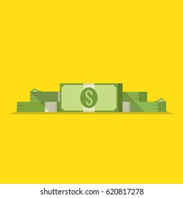 Big stacked dollar pile of cash. Business and finance concept. Flat vector illustration.