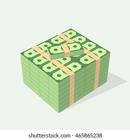 Big stacked of money, dollars banknote. Much money, oodles of money. Simple, flat style. Graphic vector illustration.