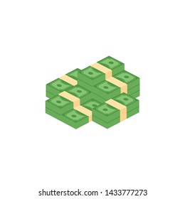 Big stacked pile of cash. Hundreds of dollars. Flat style isometric illustration. EPS 10 vector.