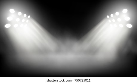 Big Stage Illuminated By Spotlights. EPS10 Vector