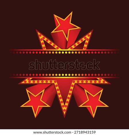 Big star behind blank neon sign on Black Background.