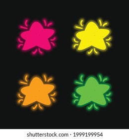 Big Star Doodle four color glowing neon vector icon