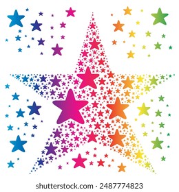 Big Star made of Small Stars in Red - Christmas Holiday Season Rainbow Colors