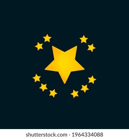 A big star surrounded by ten yellow stars, yellow stars on dark background.