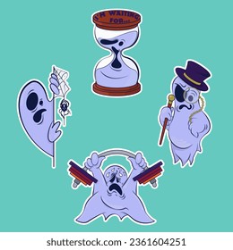 Big sticker pack. Image of a funny ghosts. Stickers with a ghost. Halloween sticker. Cartoon characters for comics and postcards – ghosts. Vector image