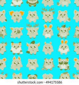 Big stickers, patches collection: cute cartoon baby animals, fauna of the world, icon set isolated on white. Hand drawn colorful Vector illustration, seamless pattern.
