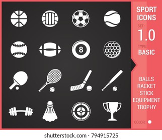 Big stock of sports icon on black background.