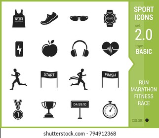Big stock of sports, running icon on white background.