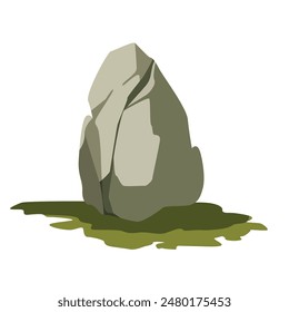 Big stone on mossy ground vector illustration, lichen rock vector art, moss rock stone clip art image 
