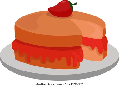 Big strawberry cake, illustration, vector on white background.