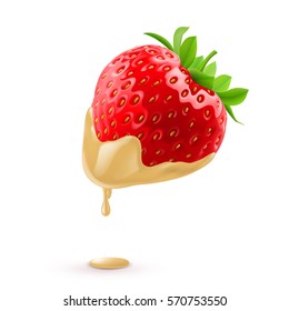 Big Strawberry Dipped in White Chocolate Fondue with Shadow