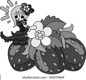 Big strawberry and a girl