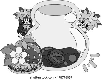 A big strawberry jam and little people