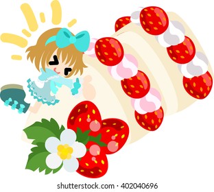 Big strawberry sandwich and a smiling girl