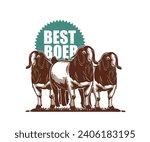 BIG AND STRONG BOER STANDING LOGO, silhouette of happy ram standing in farm vector illustrations