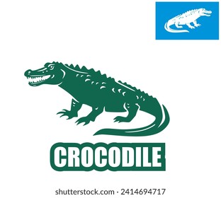 BIG AND STRONG CROCODILE LOGO, silhouette of green alligator standing vector illustrations
