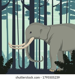 big strong elephant in the jungle wild nature scene vector illustration design