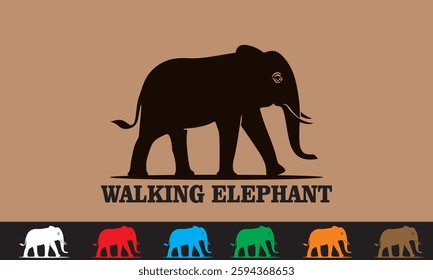big and strong elephant simple logo, silhouette of heavy animal walking vector illustrations