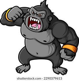 a big and strong gorilla getting angry and yelling of illustration