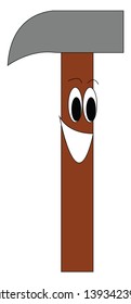 A big strong hammer with a smiling face and sharp edges vector color drawing or illustration