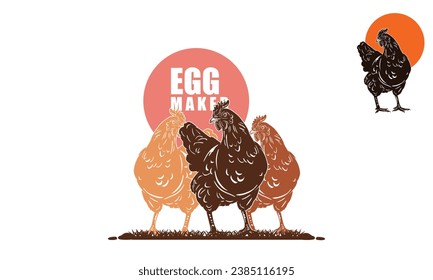 BIG AND STRONG HEN STANDING LOGO, silhouette of egg maker leghorn vector illustrations.