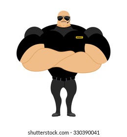 Big And Strong Security Guard. Man Security Nightclub. Athlete In Black T-shirt