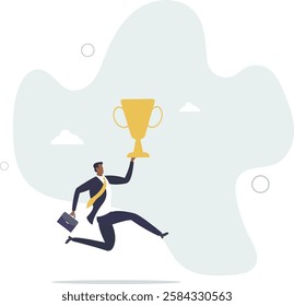 Big success or achievement, winning large business scale or challenge and effort to win award concept.flat character life .