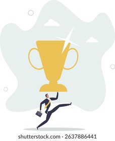 Big success or achievement, winning large business scale or challenge and effort to win award concept. character life .