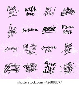 Big summer handdrawn lettering set. Modern calligraphy. Ink illustration. Design for banner, poster, card, invitation, flyer, brochure, t-shirt. Isolated on textured color abstract background