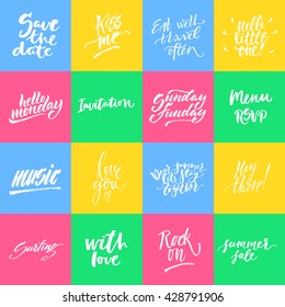 Big summer handdrawn lettering set. Modern calligraphy. Ink illustration. Design for banner, poster, card, invitation, flyer, brochure, t-shirt. Isolated on textured color abstract background