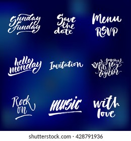Big summer handdrawn lettering set. Modern calligraphy. Ink illustration. Design for banner, poster, card, invitation, flyer, brochure, t-shirt. Isolated on textured color abstract background