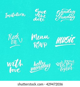 Big summer handdrawn lettering set. Modern calligraphy. Ink illustration. Design for banner, poster, card, invitation, flyer, brochure, t-shirt. Isolated on textured color abstract background