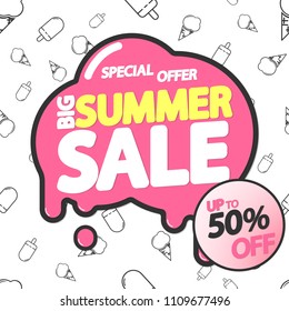 Big Summer Sale, up to 50% off, special offer, poster design template, vector illustration