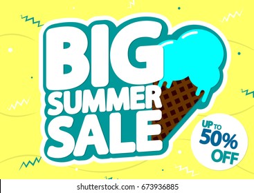 Big Summer Sale, up to 50 percent off, poster design template, vector illustration