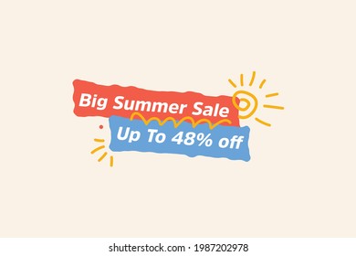 Big Summer sale banner discount up to 48% off vector design. Enjoy Special offer summer sale tag for seasonal shopping discount promo advertisement. Vector illustration