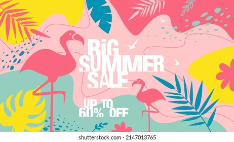 Big summer sale banner. Hello Summer Sale poster. Trendy texture. Season vocation, weekend, holiday logo icon. Summer Time Wallpaper. Happy shiny Day. Fashionable style. 