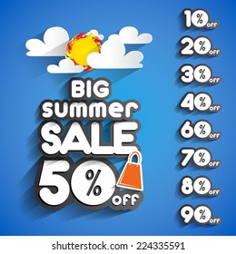 Big Summer Sale With Clouds And Sun vector illustration