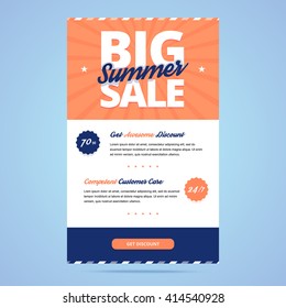 Big Summer Sale Newsletter Template. Email Layout In Flat Style. Vector Illustration.